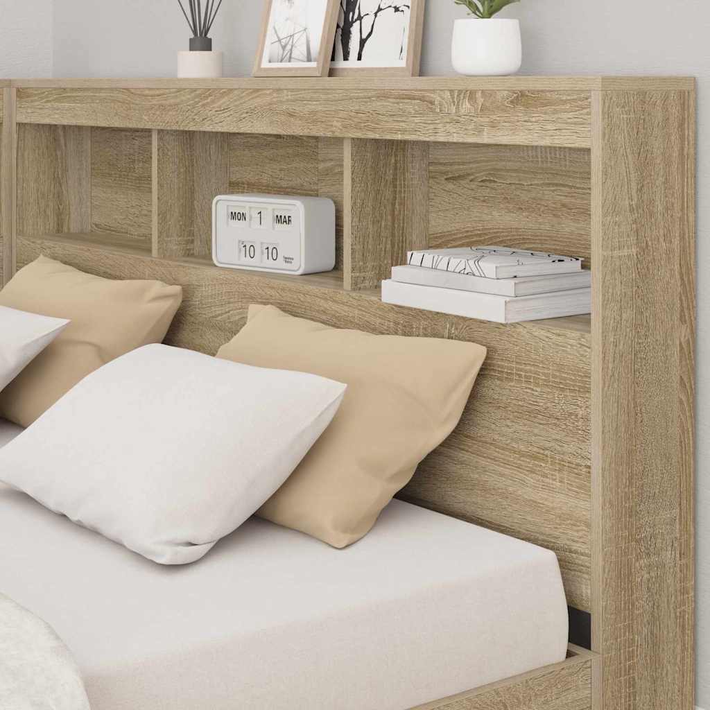 Storage Headboard with Shelf Sonoma Oak 150 cm Engineered Wood
