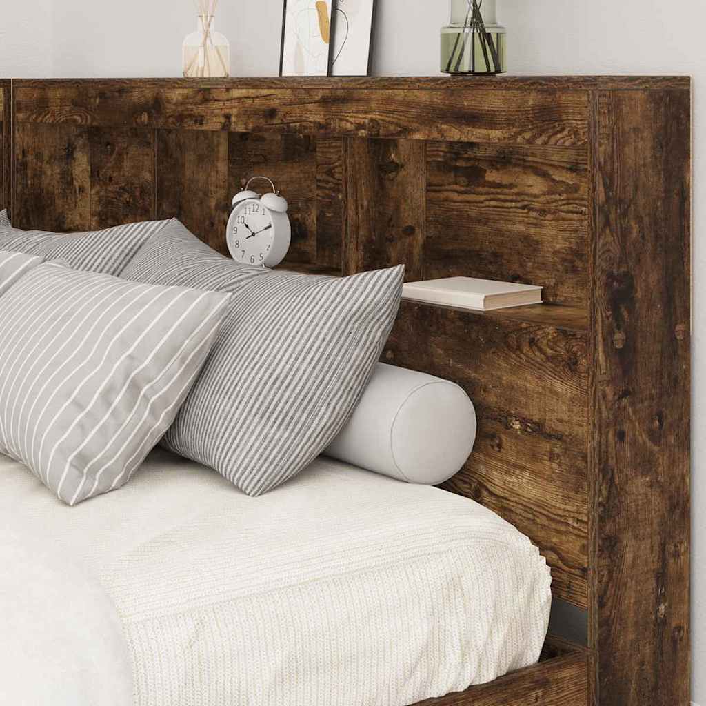 Storage Headboard with Shelf Smoked Oak 150 cm Engineered Wood