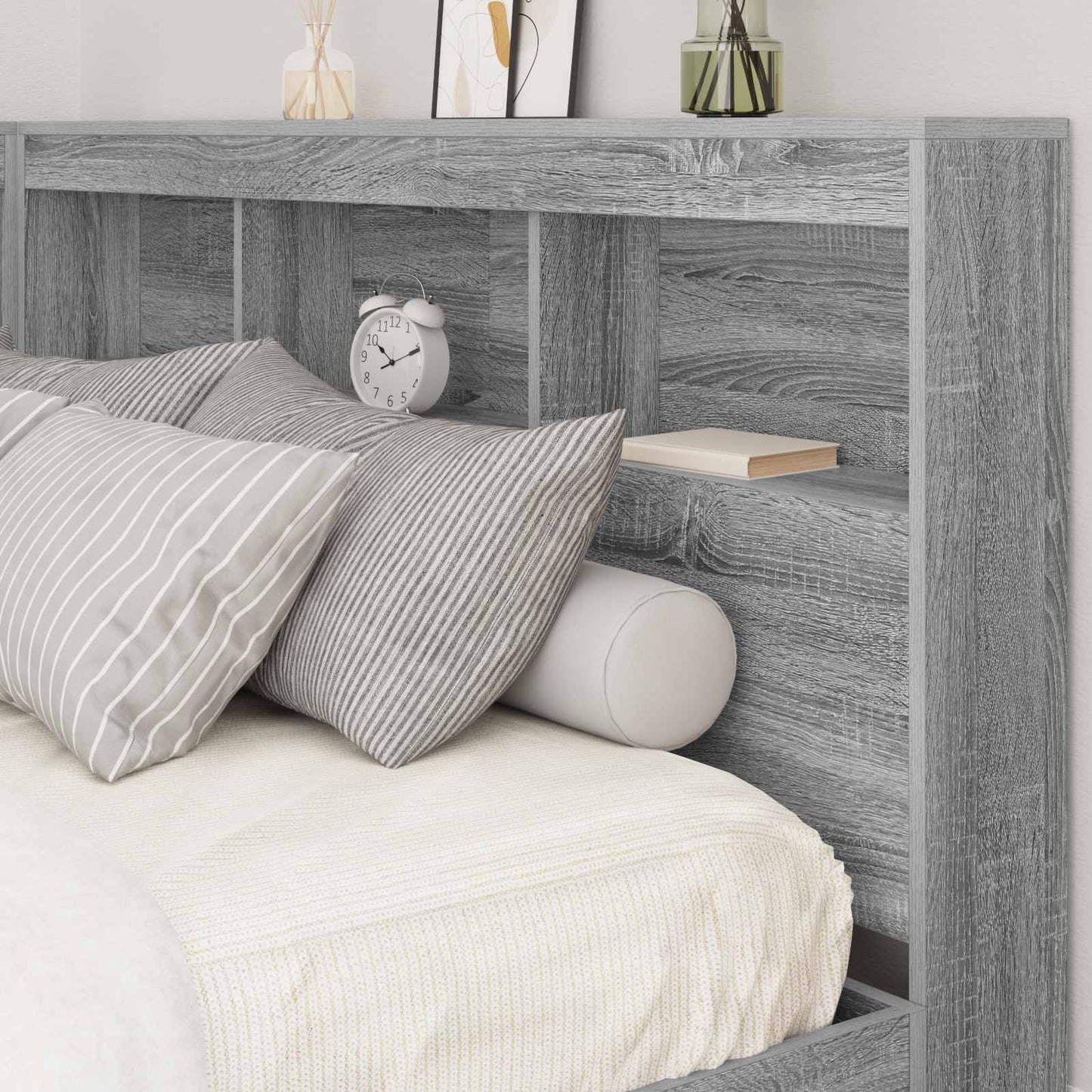 Storage Headboard with Shelf Grey Sonoma 150 cm Engineered Wood