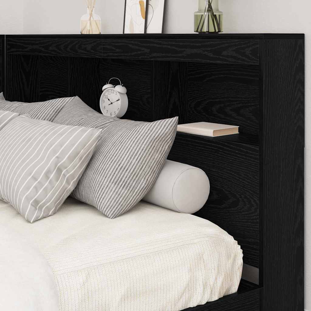Storage Headboard with Shelf Black Oak 160 cm Engineered Wood