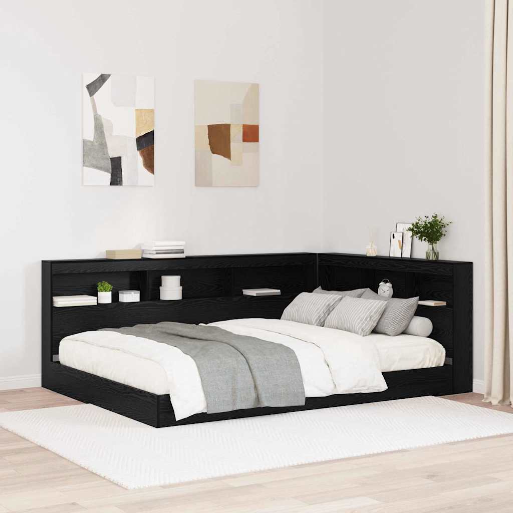 Storage Headboard with Shelf Black Oak 160 cm Engineered Wood