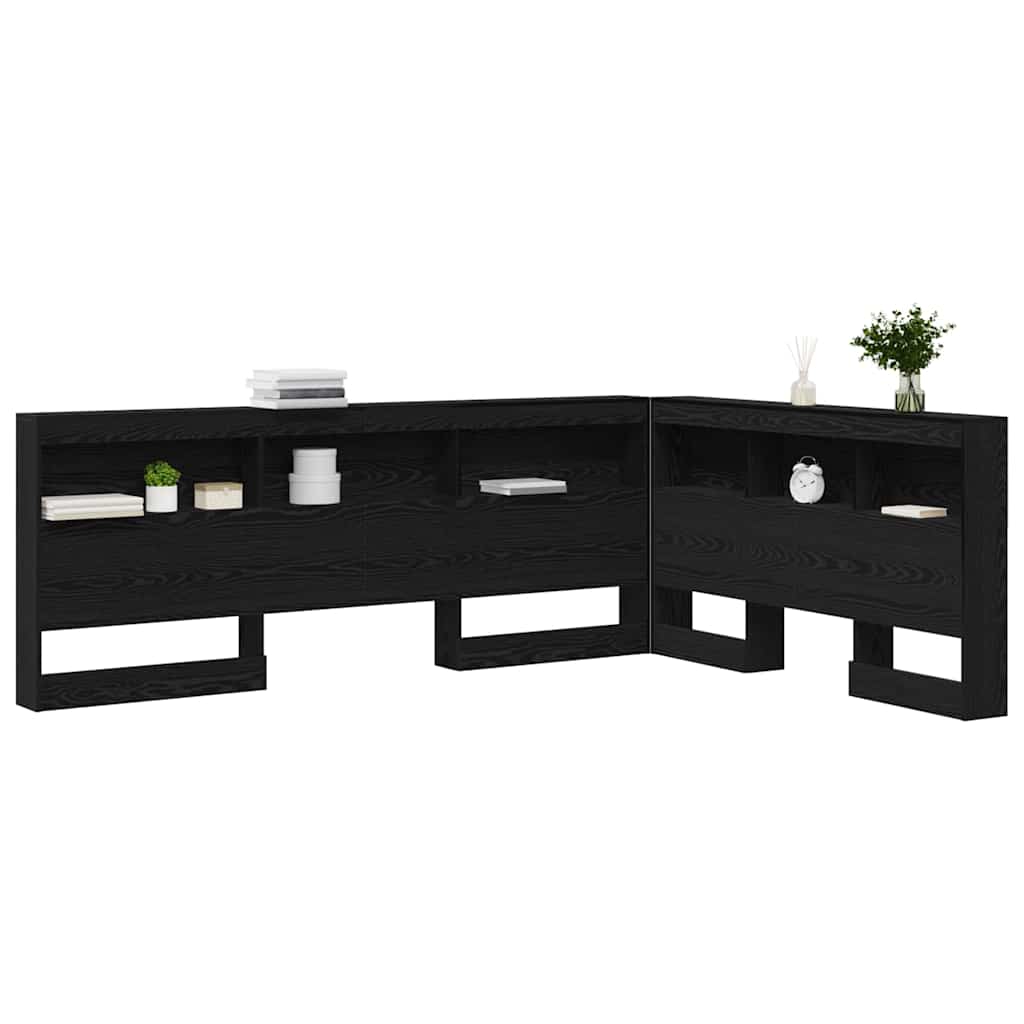 Storage Headboard with Shelf Black Oak 160 cm Engineered Wood