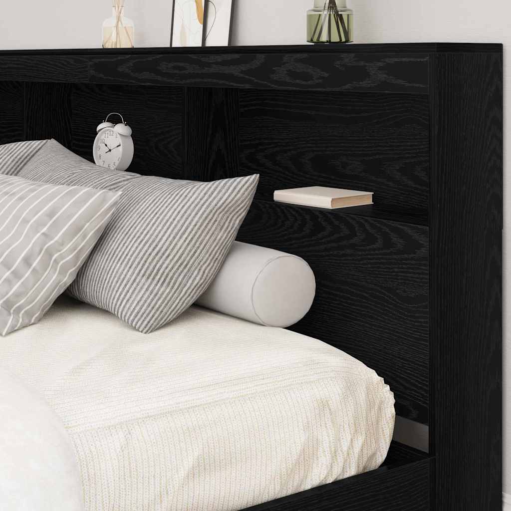 Storage Headboard with Shelf Black Oak 180 cm Engineered Wood