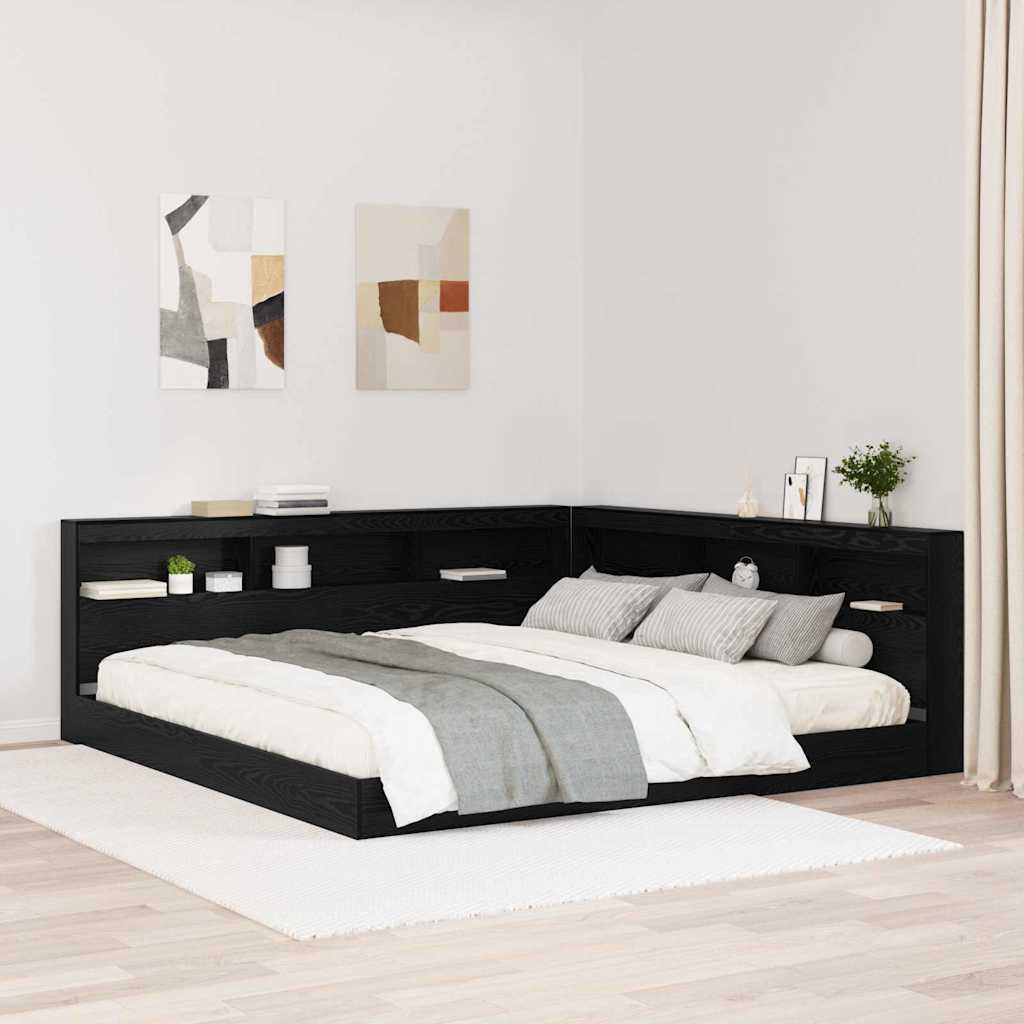 Storage Headboard with Shelf Black Oak 180 cm Engineered Wood