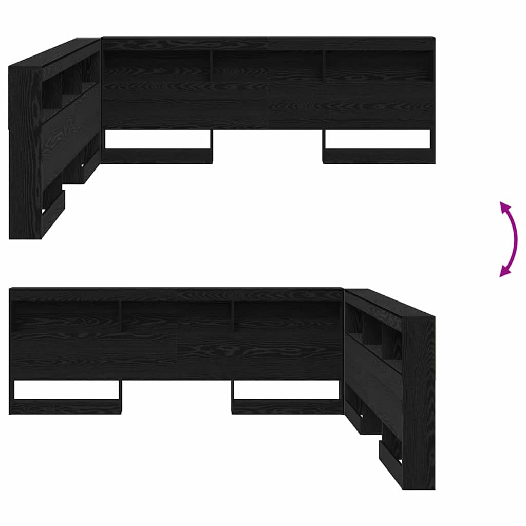 Storage Headboard with Shelf Black Oak 180 cm Engineered Wood