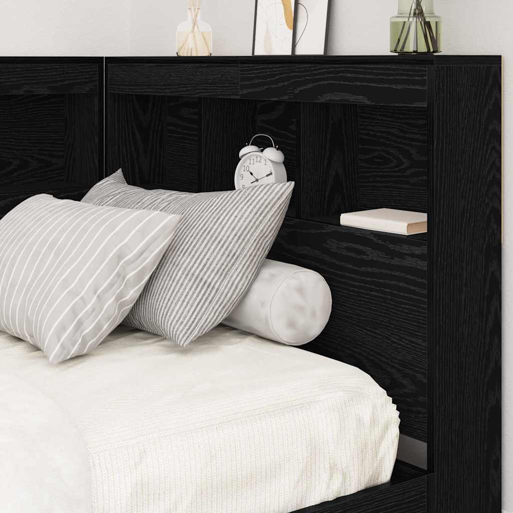 Storage Headboard with Shelf Black Oak 90 cm Engineered Wood