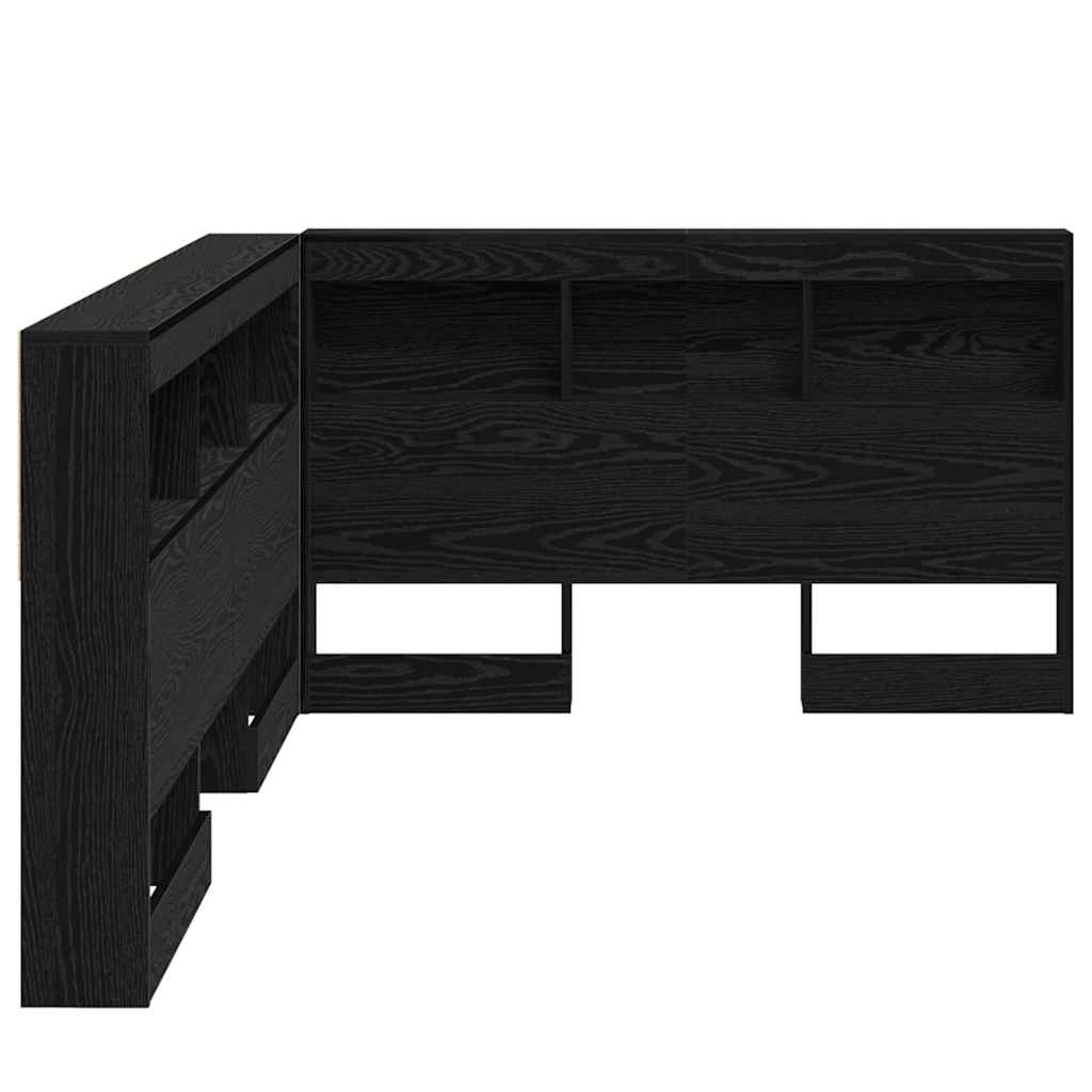 Storage Headboard with Shelf Black Oak 207.5 x 137.5 x 76.5 cm