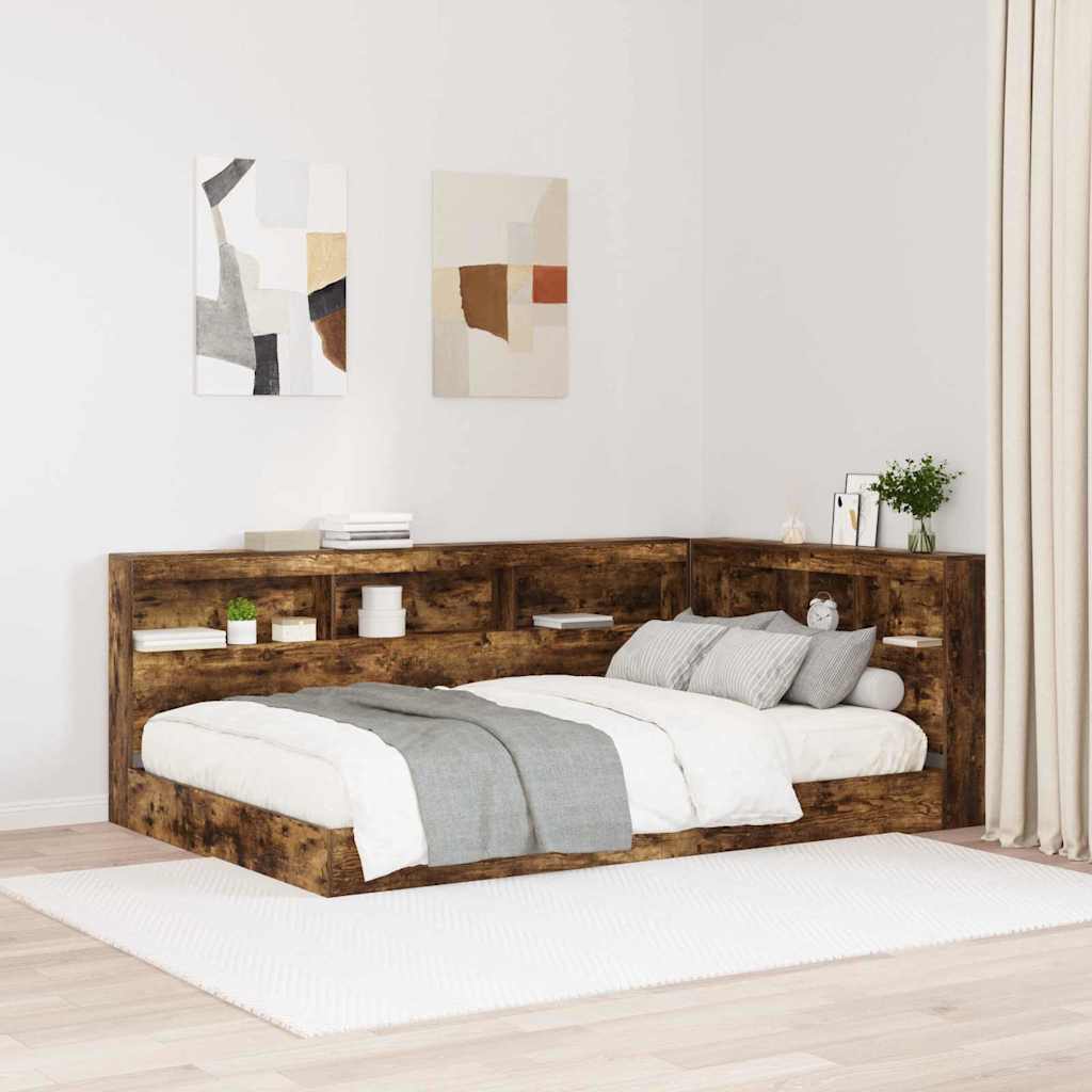 Storage Headboard with Shelf Smoked Oak 207.5 x 137.5 x 76.5 cm