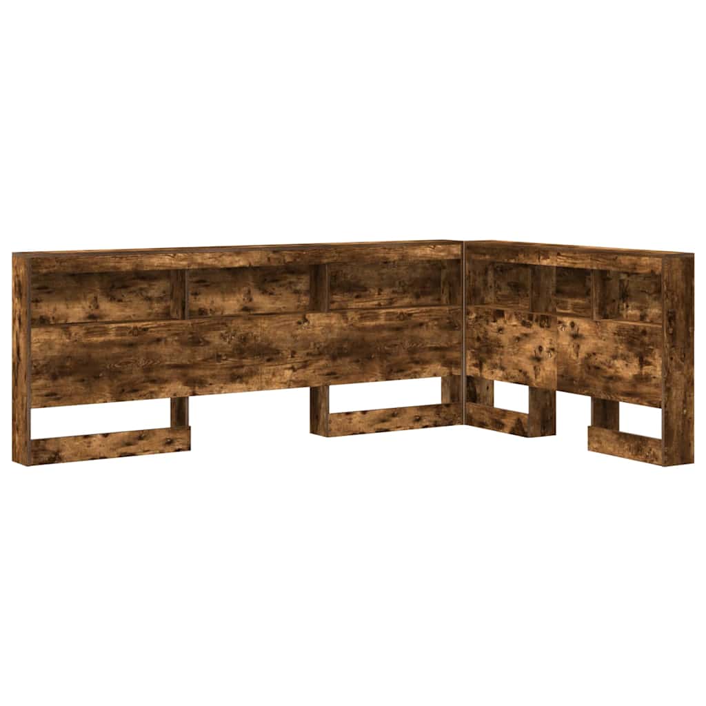 Storage Headboard with Shelf Smoked Oak 207.5 x 137.5 x 76.5 cm
