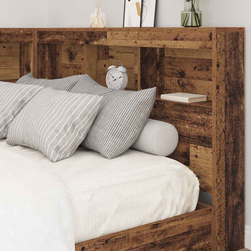 Storage Headboard with Shelf Old Wood 207.5 x 137.5 x 76.5 cm