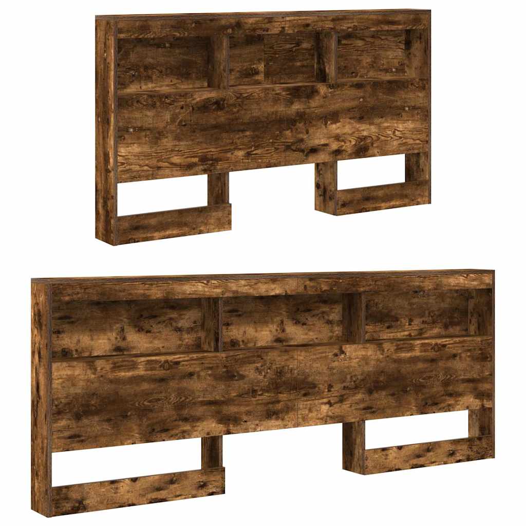 Storage Headboard with Shelf Smoked Oak 135 cm Engineered Wood
