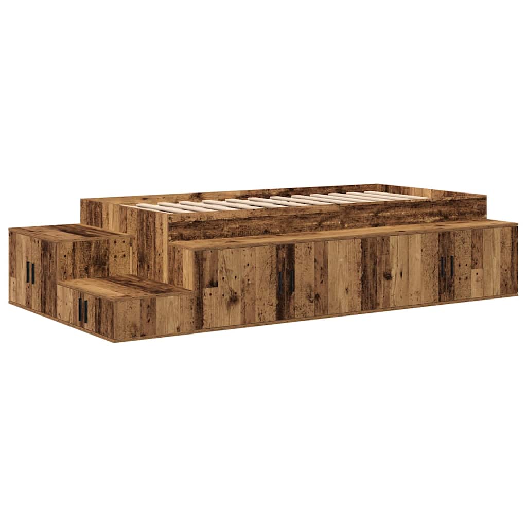 Storage Bed Frame with Storage Old Wood 80 cm Engineered Wood