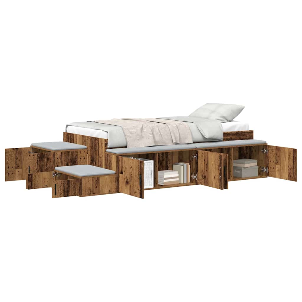 Storage Bed Frame with Storage Old Wood 80 cm Engineered Wood