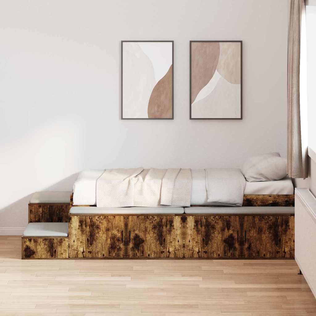 Storage Bed Frame with Storage Smoked Oak 90 cm Engineered Wood