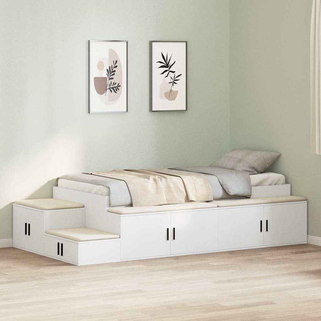 Storage Bed Frame with Storage White 75 cm Engineered Wood