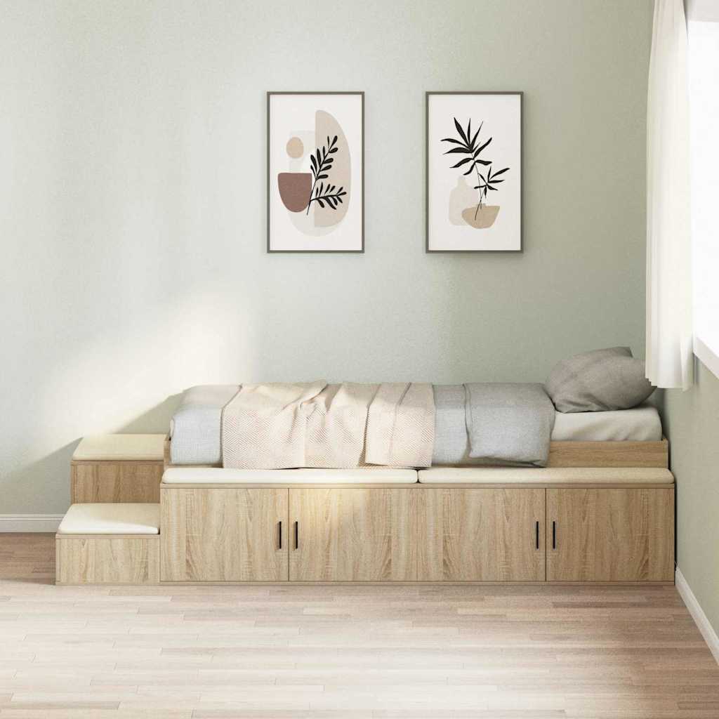 Storage Bed Frame with Storage Sonoma Oak 75 cm Engineered Wood