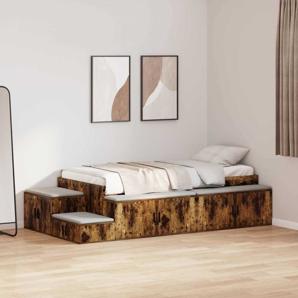 Storage Bed Frame with Storage Smoked Oak 75 cm Engineered Wood