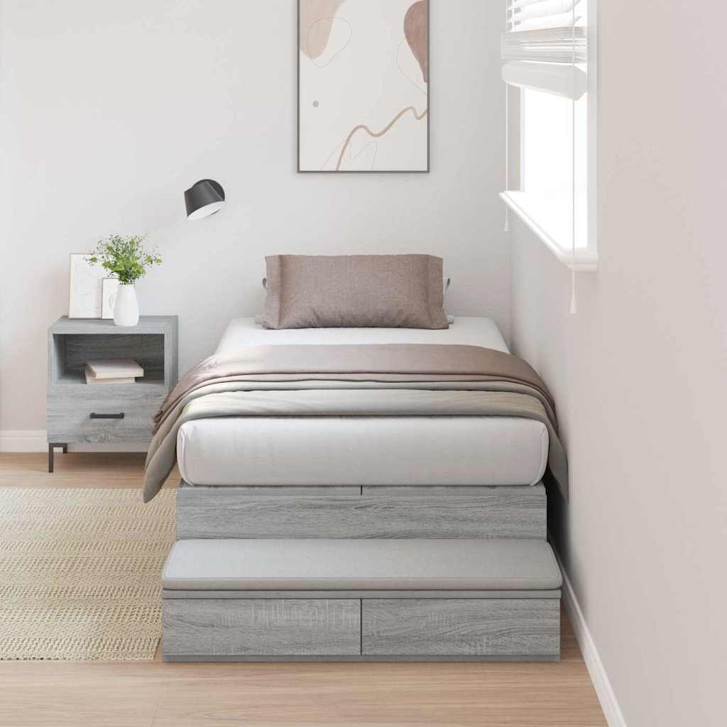 Storage Bed Frame with Drawer Grey Sonoma 80 cm Engineered Wood