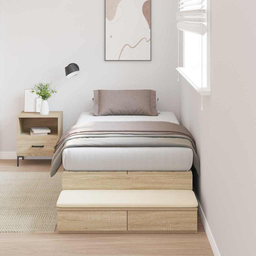 Storage Bed Frame with Drawer Sonoma Oak 100 cm Engineered Wood