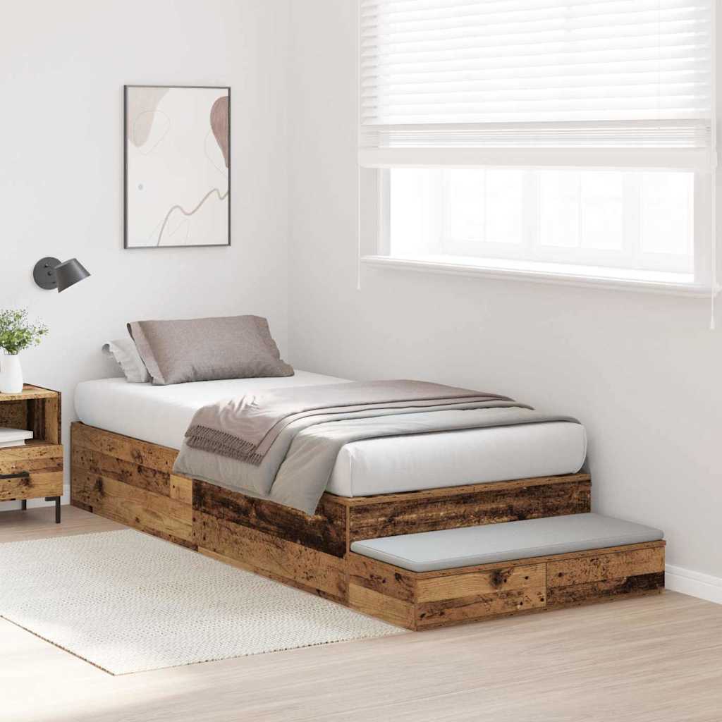 Storage Bed Frame with Drawer Old Wood 100 cm Engineered Wood
