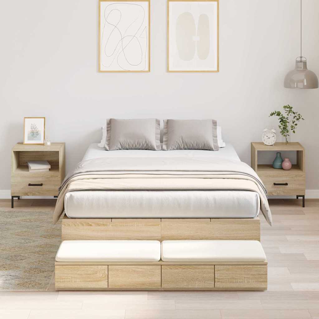 Storage Bed Frame with Drawer Sonoma Oak 120 cm Engineered Wood