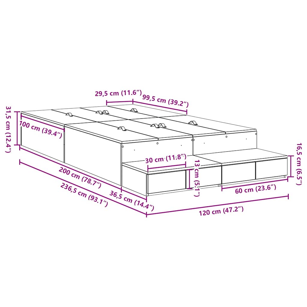 Storage Bed Frame with Drawer Sonoma Oak 120 cm Engineered Wood