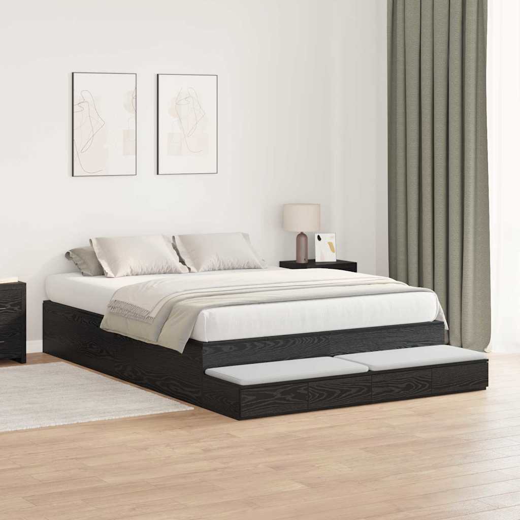 Storage Bed Frame with Drawer Black Oak 140 cm Engineered Wood