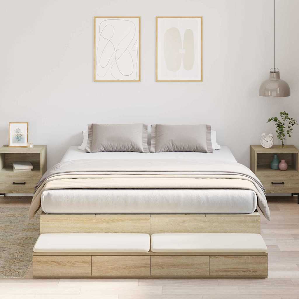 Storage Bed Frame with Drawer Sonoma Oak 140 cm Engineered Wood