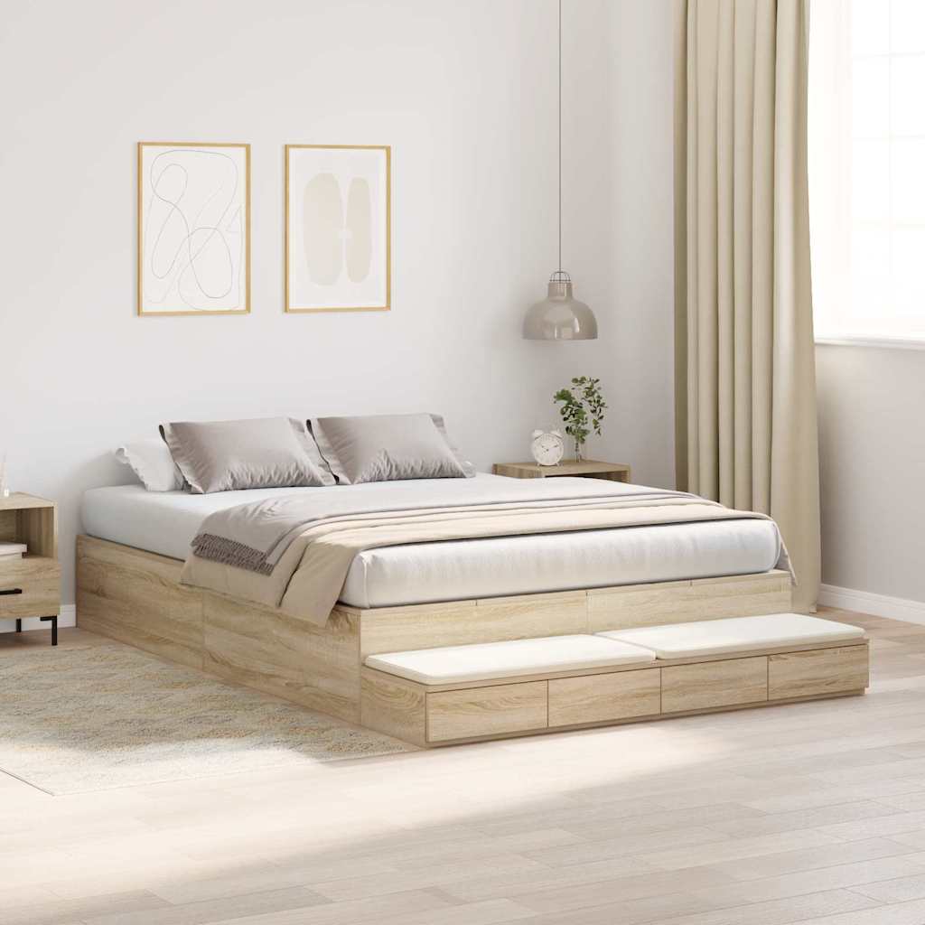Storage Bed Frame with Drawer Sonoma Oak 140 cm Engineered Wood
