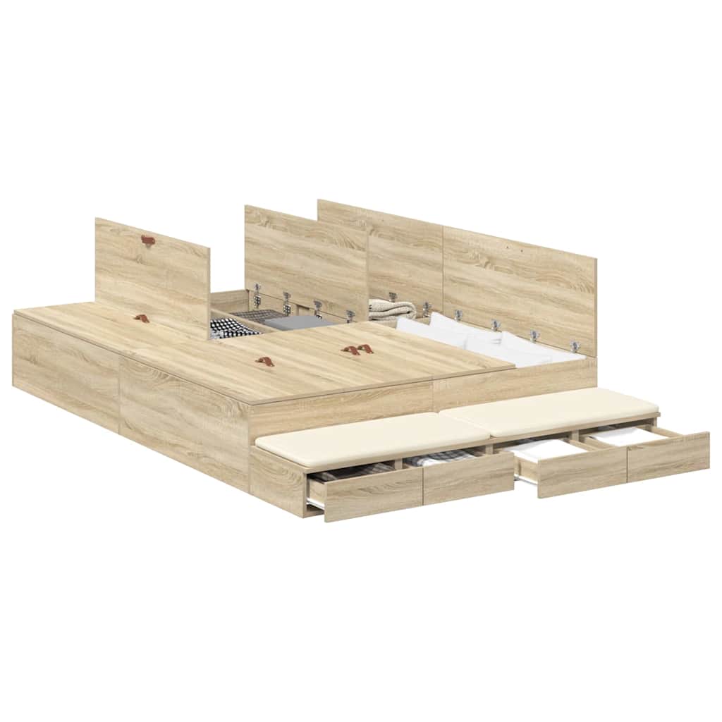 Storage Bed Frame with Drawer Sonoma Oak 140 cm Engineered Wood