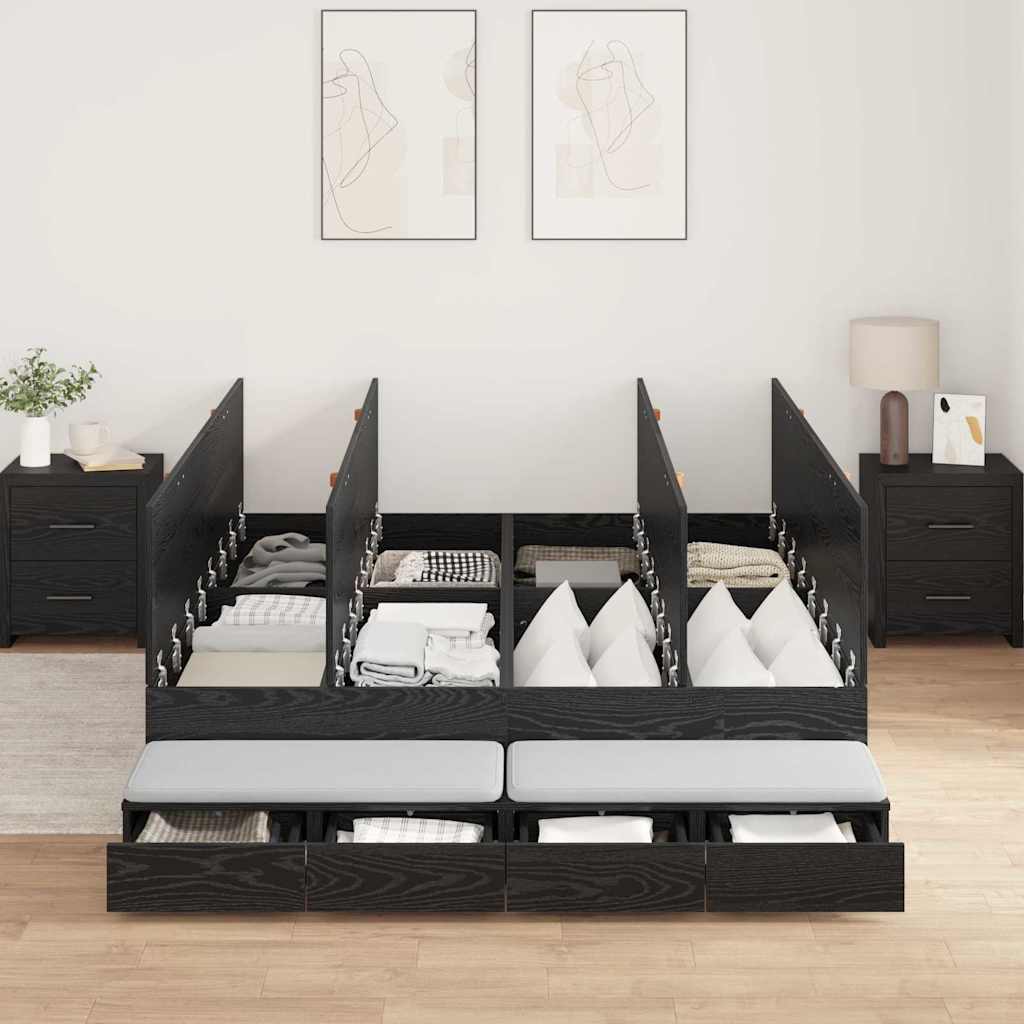 Storage Bed Frame with Drawer Black Oak 150 cm Engineered Wood