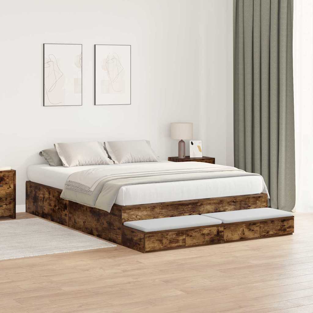 Storage Bed Frame with Drawer Smoked Oak 150 cm Engineered Wood