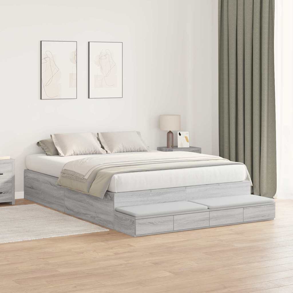 Storage Bed Frame Grey Sonoma 150 cm Engineered Wood