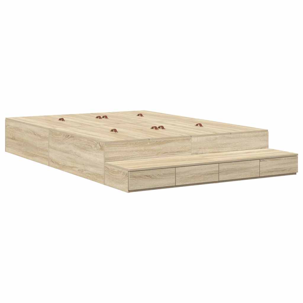 Storage Bed Frame with Drawer Sonoma Oak 160 cm Engineered Wood