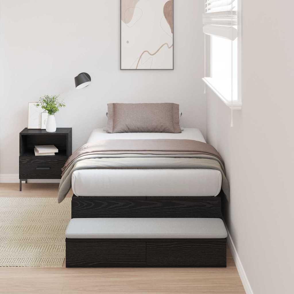 Storage Bed Frame with Drawer Black Oak 90 cm Engineered Wood