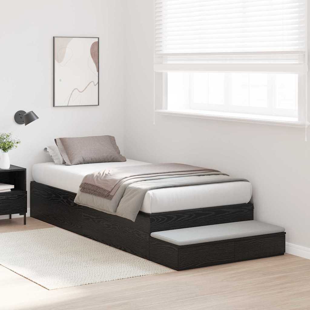 Storage Bed Frame with Drawer Black Oak 90 cm Engineered Wood