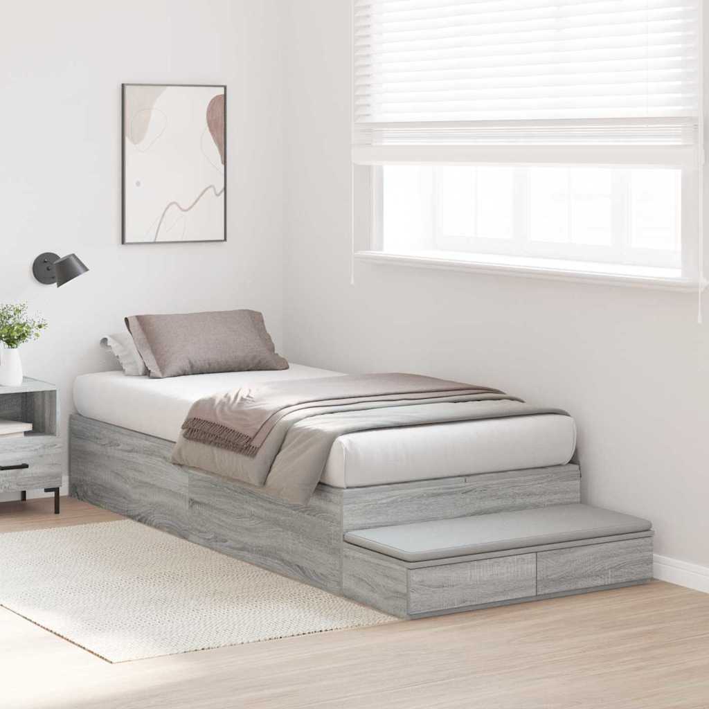 Storage Bed Frame with Drawer Grey Sonoma 75 cm Engineered Wood