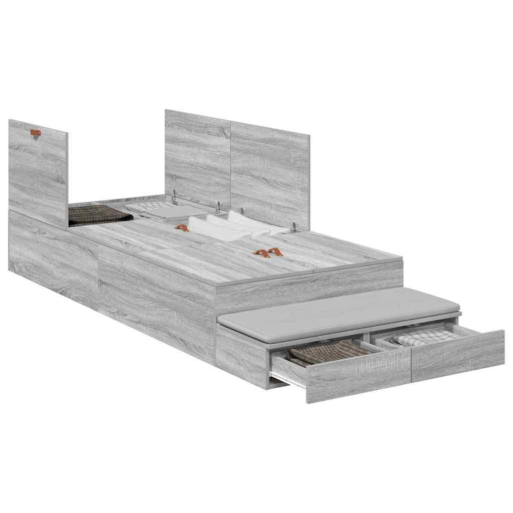 Storage Bed Frame with Drawer Grey Sonoma 75 cm Engineered Wood