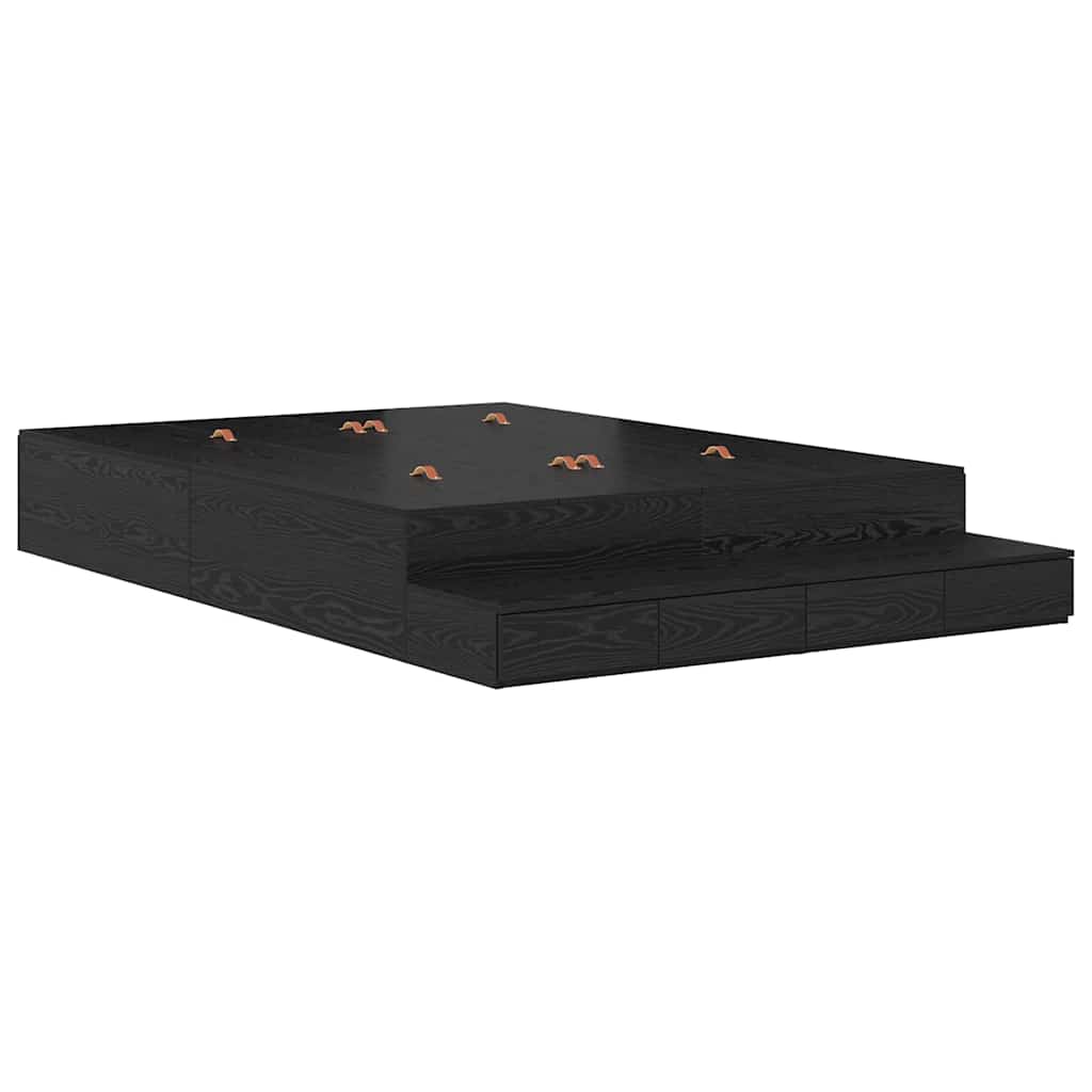 Storage Bed Frame with Drawer Black Oak 140 cm Engineered Wood