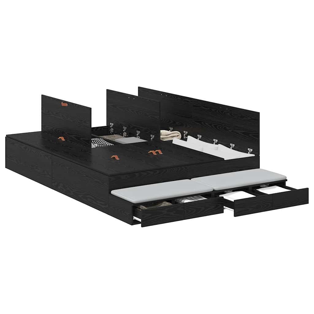 Storage Bed Frame with Drawer Black Oak 140 cm Engineered Wood