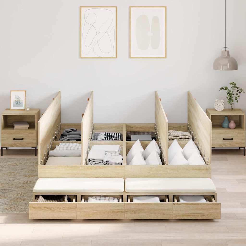 Storage Bed Frame with Drawer Sonoma Oak 140 cm Engineered Wood
