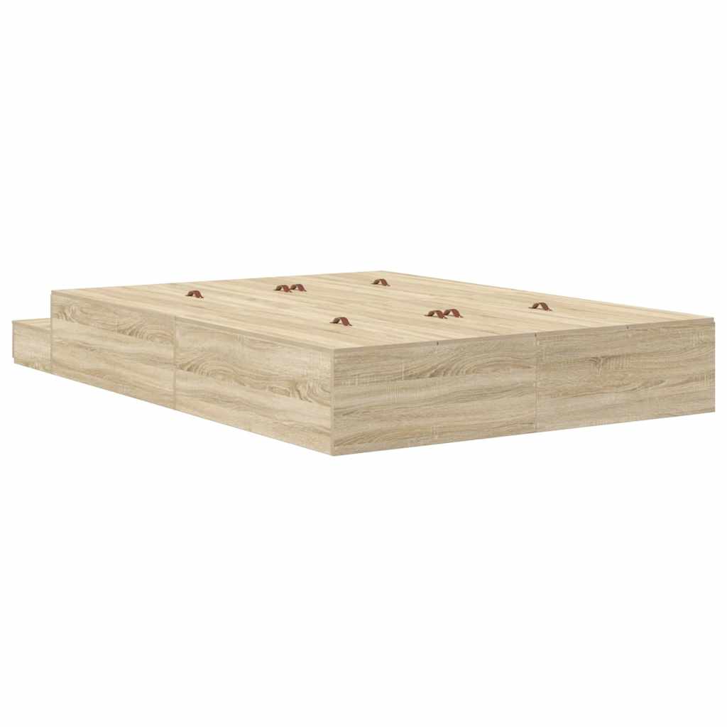 Storage Bed Frame with Drawer Sonoma Oak 140 cm Engineered Wood