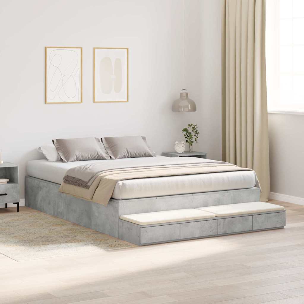 Storage Bed Frame Concrete Grey 140 cm Engineered Wood