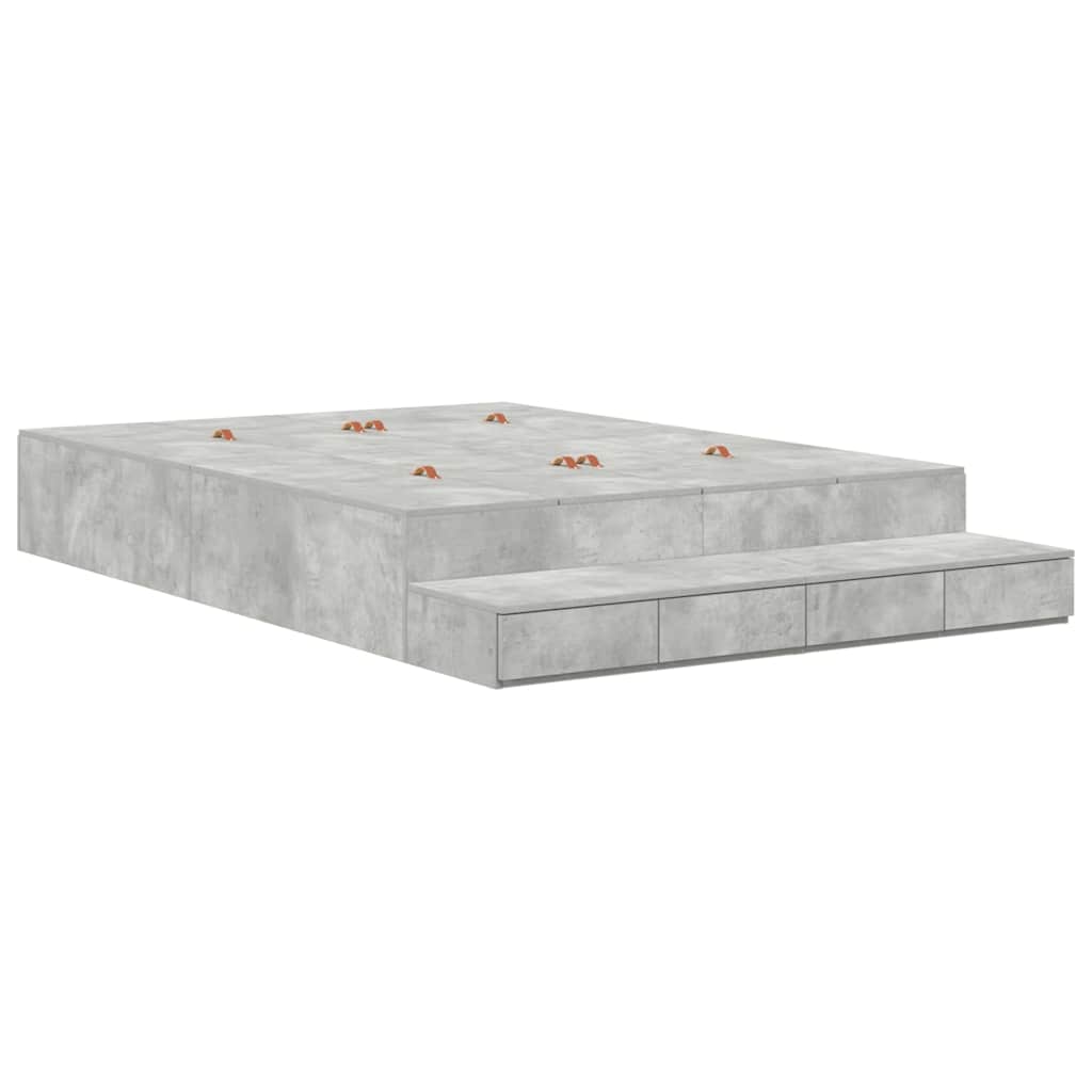 Storage Bed Frame Concrete Grey 140 cm Engineered Wood