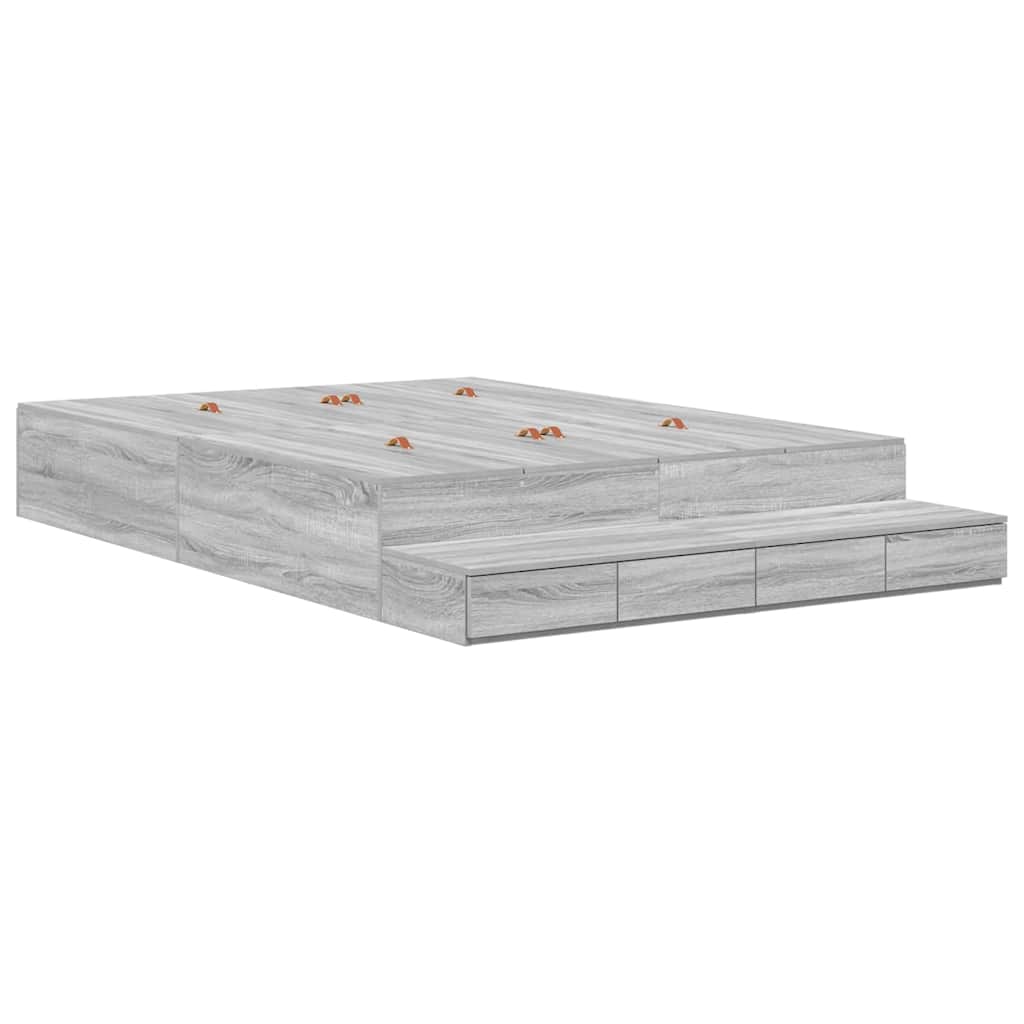 Storage Bed Frame Grey Sonoma 140 cm Engineered Wood