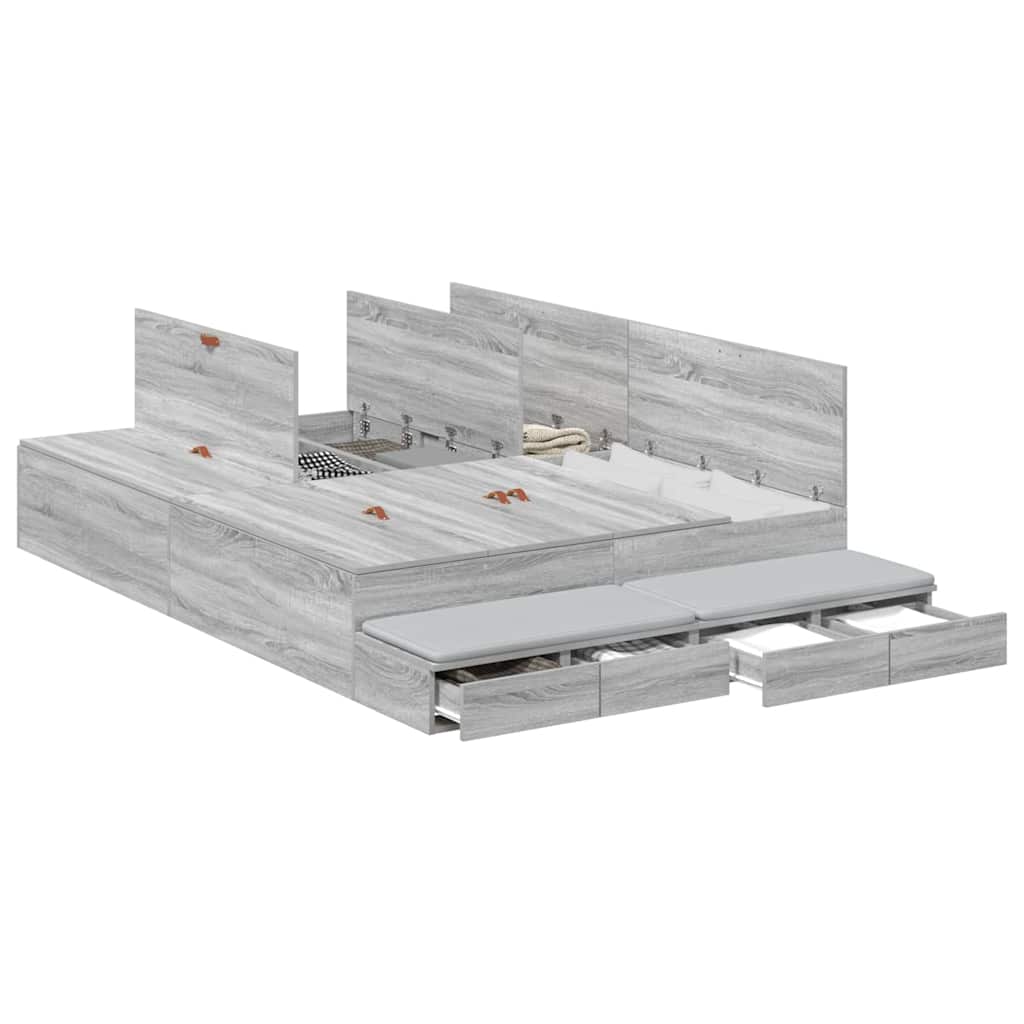 Storage Bed Frame Grey Sonoma 140 cm Engineered Wood