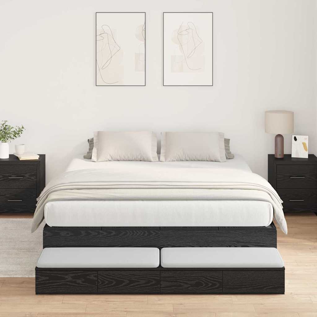 Storage Bed Frame with Drawer Black Oak 135 cm Engineered Wood