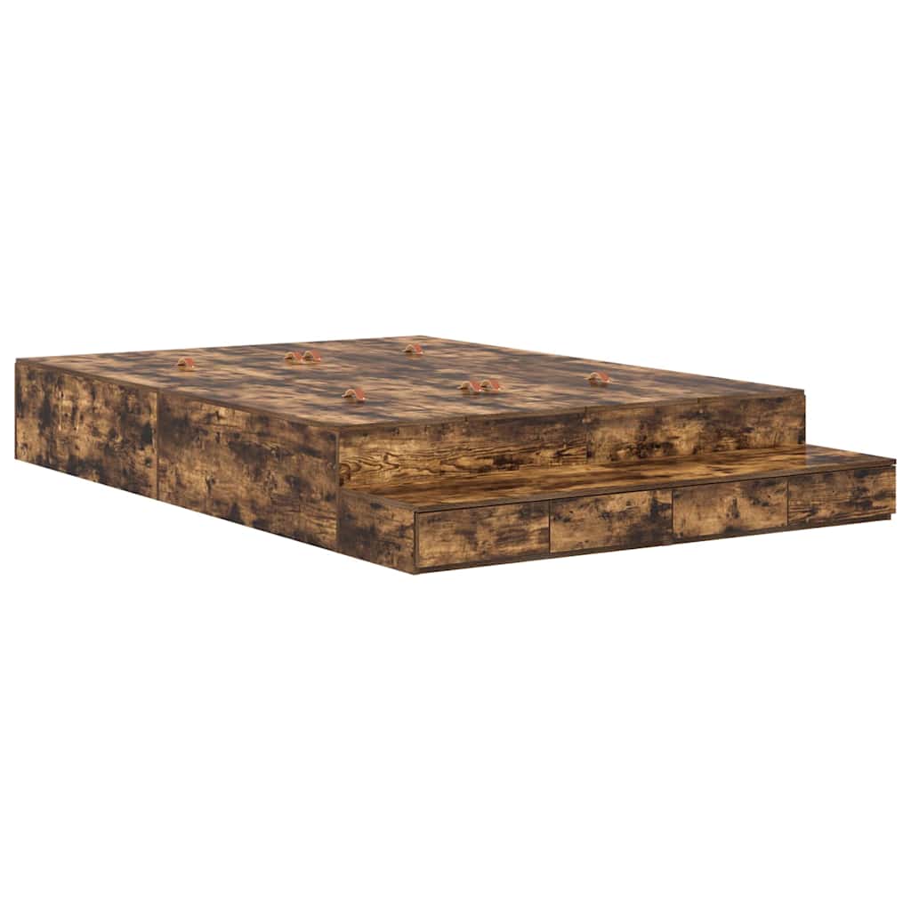 Storage Bed Frame with Drawer Smoked Oak 135 cm Engineered Wood