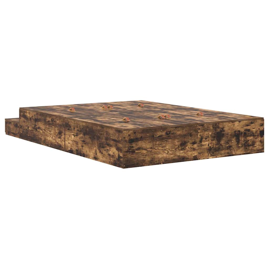 Storage Bed Frame with Drawer Smoked Oak 135 cm Engineered Wood