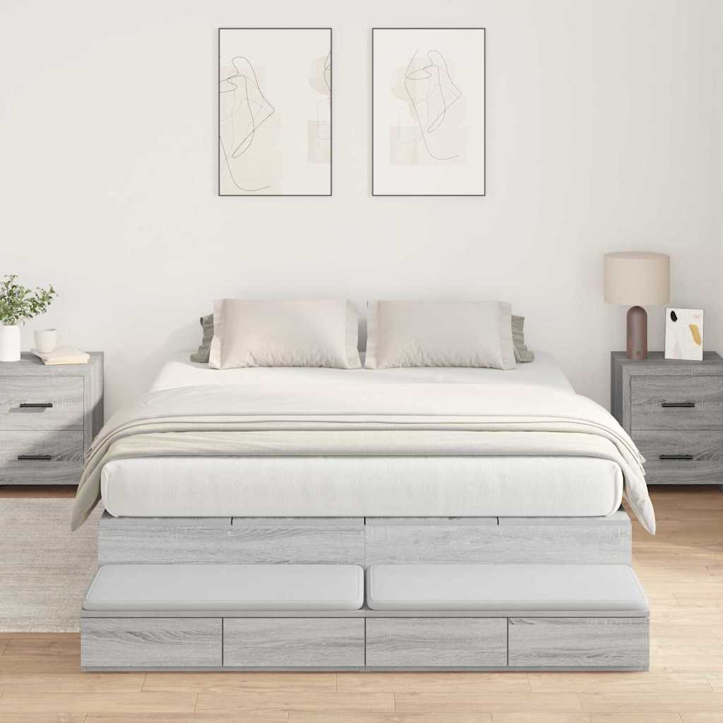 Storage Bed Frame Grey Sonoma 135 cm Engineered Wood
